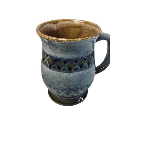 Pottery Coffee Coffee Mug Cup Stoneware Blue Brown Collectible Rare Japan 5 1/4" - Picture 3 of 4